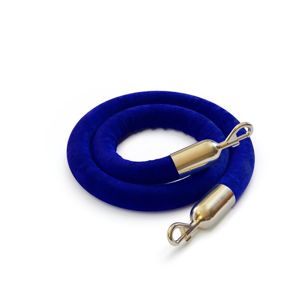Montour Line Velvet Rope Blue With Pol.Brass Snap Ends 6ft.Cotton Core HDVL510Rope-60-BL-SE-PB